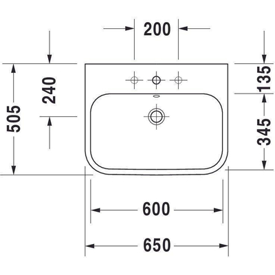 Duravit HappyD 2 meubelwastafel geslepen m. overloop m. 1 kraangat 65x50.5cm wit