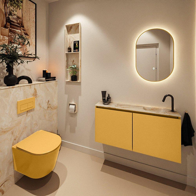 MONDIAZ TURE-DLUX 100cm toiletmeubel Ocher. EDEN wastafel Frappe positie rechts. Met 1 kraangat.