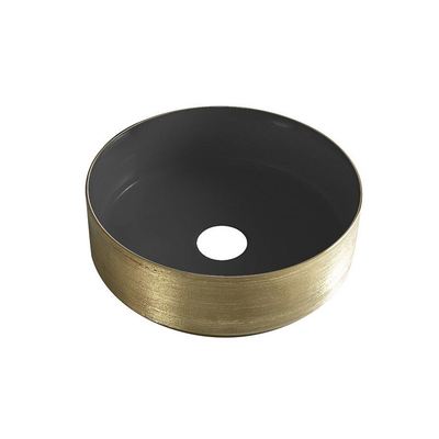 Wiesbaden Mondri waskom rond 36 x 36 x 12 cm mat zwart/geborsteld goud