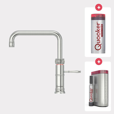 Quooker NL Classic Fusion square kokendwaterkraan opbouw uitloop draaibaar met Pro3 reservoir & Cube reservoir RVS