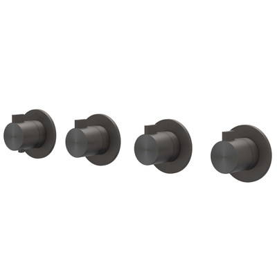 IVY Tribe Afbouwdeel - voor Inbouwthermostaat - 3 stopkranen - symmetry - ronde rozetten - RVS316 - geborsteld carbon black PVD