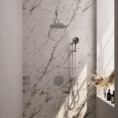 BRAUER Chrome Edition thermostatische Inbouw Regendouche - 3-weg - rond - set 94 - 30cm hoofddouche - gebogen muurarm - 3-standen handdouche - doucheslang - geïntegreerde glijstang - chroom