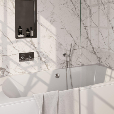 BRAUER Chrome Edition thermostatische inbouw badkraan - drukknoppen SET 03 - badvulcombinatie - staaf handdouche - doucheslang - wandaansluitbocht - chroom