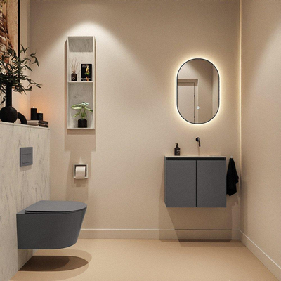 MONDIAZ TURE-DLUX 60cm toiletmeubel Dark Grey. EDEN wastafel Opalo positie rechts. Zonder kraangat.