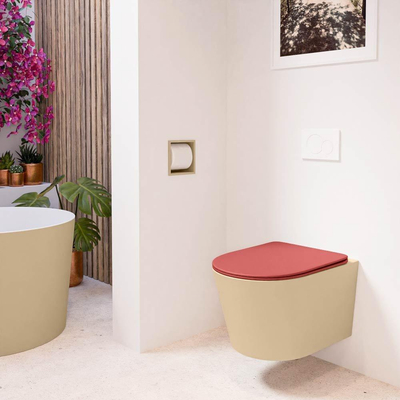 MONDIAZ LAVIE wandclosetpack - 36x53cm - diepspoel - rimless - Sand (beige) - softclose - quick-release - toiletzitting - Fire (rood)