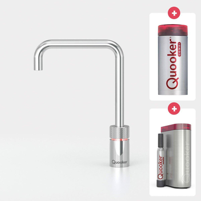 Quooker NL Nordic square kokendwaterkraan opbouw uitloop draaibaar met Combi reservoir & Cube reservoir Chroom