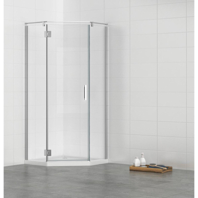 FugaFlow Efficiente Vetro NWA3231 Douchecabine - 90x90x195cm - vijfhoek chroom profiel en helder glas