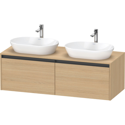 Duravit Ketho 2 wastafelonderbouwkast incl. consoleplaat met 2 laden voor dubbele waskommen 140x55x45.9cm met handgrepen antraciet natuur eiken mat