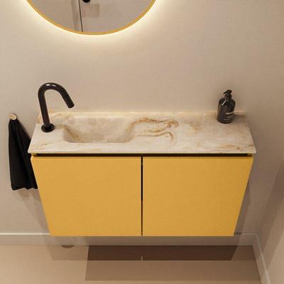 MONDIAZ TURE-DLUX 80cm toiletmeubel Ocher. EDEN wastafel Frappe positie links. Met 1 kraangat.