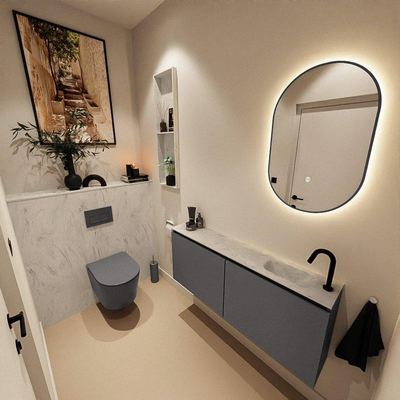 MONDIAZ TURE-DLUX 120cm toiletmeubel Dark Grey. EDEN wastafel Opalo positie rechts. Met 1 kraangat.