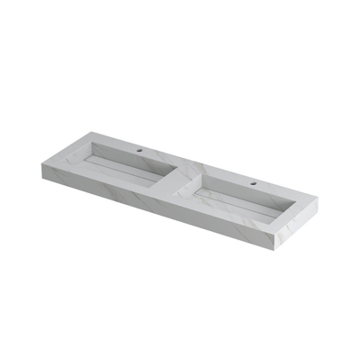 INK Pitch wastafel - 140x45x9cm - 2 wasbakken - 2 kraangaten - drain keramiek Calacatta mat