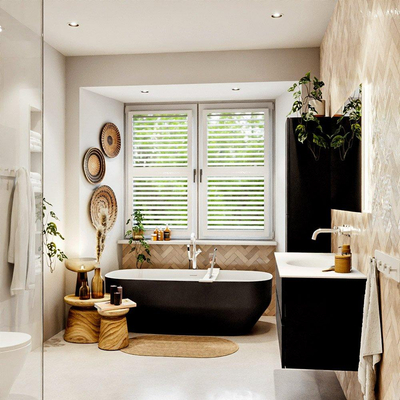 MONDIAZ VICA 120cm badmeubel onderkast Urban 2 lades. Wastafel MOON midden zonder kraangat, kleur Talc.