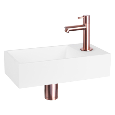 Differnz Solid fonteinset - 36x18.5x9cm - Rechthoek - 1 kraangat - recht koper kraan - Solid surface Wit