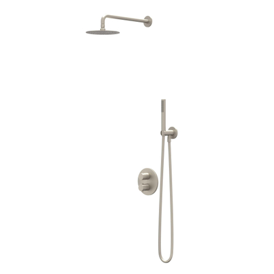 IVY Bond Regendoucheset - inbouw - 2-weg stop-omstel - 30cm plafondbuis - 25cm medium hoofddouche rond - houder met uitlaat - 150cm doucheslang - 3-standen handdouche - Geborsteld nickel PVD