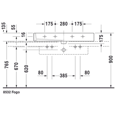 Duravit Vero wastafel 100x47cm 2 krgt met overloop wit