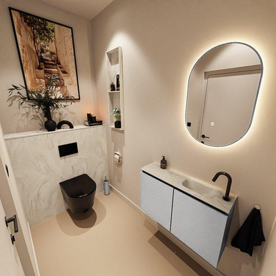 MONDIAZ TURE-DLUX 80cm toiletmeubel Plata. EDEN wastafel Ostra positie rechts. Met 1 kraangat.