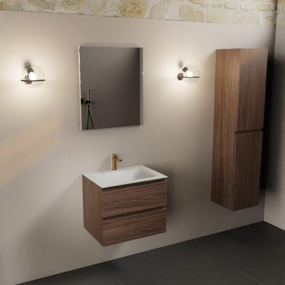 Mondiaz Aivy badmeubelset - 60x45x50cm - 1 kraangat - 1 wasbak talc Solid surface - Midden - 2 lades - Zonder spiegel - Melamine Mocha