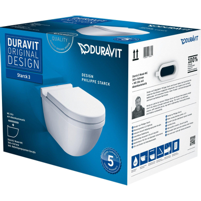 Duravit Starck 3 wandclosetpack diepspoel 36x54cm softclose zitting wit