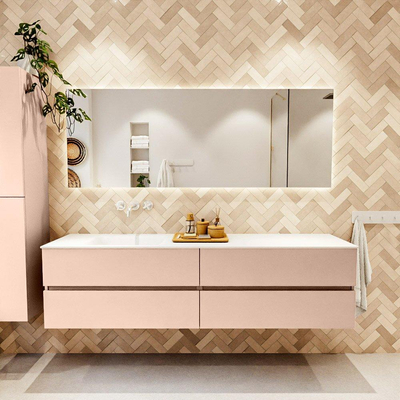 MONDIAZ Vica Badkamermeubelset - 190cm - onderkast rosee - 4 lades - wastafel cloud links - zonder kraangaten - 60cm hoge versie - talc