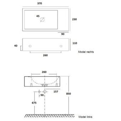 Plieger Houston fontein rechts zonder kraangat 37x23cm wit
