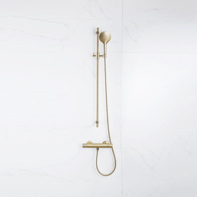 FugaFlow Eccelente Sobrado Badkamer douchekraan met glijstangset met ronde handdouche, metalen doucheslang geborsteld messing PVD