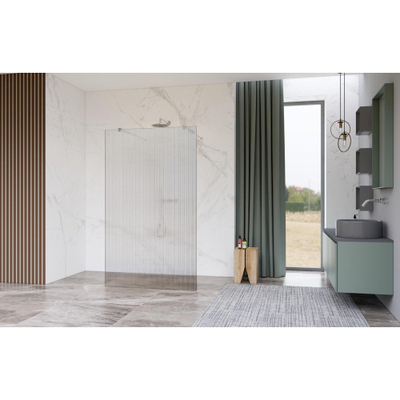 FugaFlow Eccelente Vetro Vrijstaande inloopdouche badkamer - 180x200cm - Helder geribbeld - antikalk - 8mm veiligheidsglas - met wandarmen - RVS geborsteld -