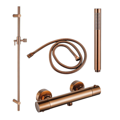 Fortifura Calvi douchekraan met glijstangset met staafhanddouche, metalen doucheslang Geborsteld koper PVD