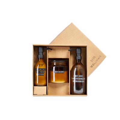 Wellmark Giftbox Handverzorging 3-delig met kaars Bruin Glas Zwarte pomp