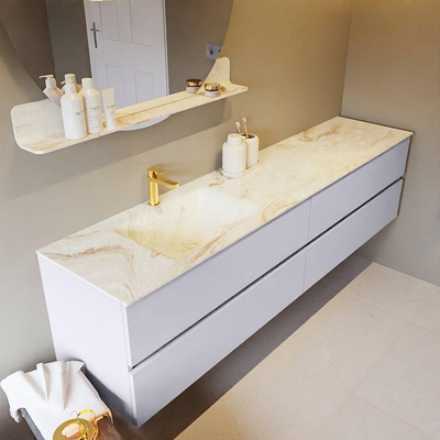 Mondiaz VICA-DLUX Badkamermeubelset - 200cm - cale - 4 lades - Inbouw wastafel CLOUD - links - 1 kraangat - kleur Frappe - XL versie 60cm hoog