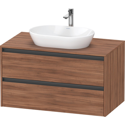 Duravit Ketho 2 wastafelonderbouwkast incl. consoleplaat met 2 laden 100x55x56.8cm met handgrepen antraciet noten mat