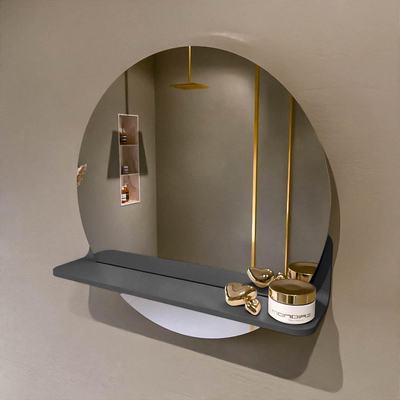 Mondiaz SPOT Badkamerspiegel - rond 50cm - spiegelplanchet - kleur Dark Grey