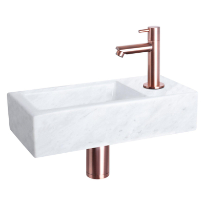 Differnz Helios fonteinset - 37.5x18.5x9.5cm - Rechthoek - 1 kraangat - Recht koperen kraan - Mineraalsteen Marmer