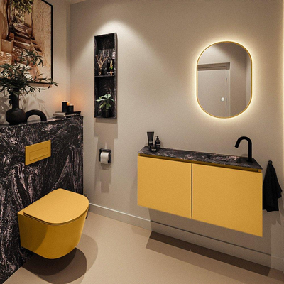 MONDIAZ TURE-DLUX 100cm toiletmeubel Ocher. EDEN wastafel Lava positie rechts. Met 1 kraangat.