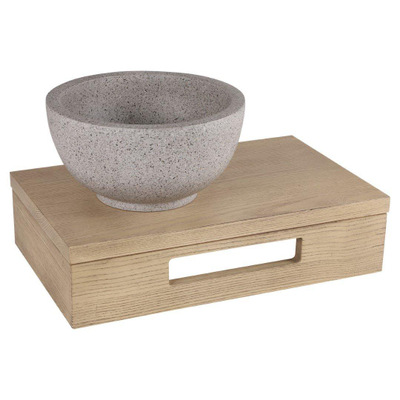 Differnz fonteinset - 40x21x10cm - Rechthoek - 0 kraangaten - grijs/fijn terazzo waskom - Hout licht eiken
