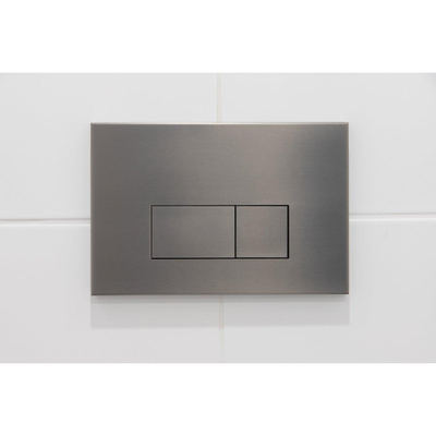 QeramiQ Dely Swirl Toiletset - 36.3x51.7cm - Geberit UP320 Burda inbouwreservoir - slim zitting - gunmetal bedieningsplaat - rechthoekige knoppen - mat zwart
