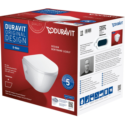 Duravit D-Neo wandtoilet met zitting 37x48x40cm Wit Hoogglans