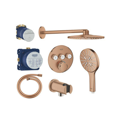 Grohe Grohtherm regendoucheset inbouw - hoofddouche rond - handdouche rond - warm sunset geborsteld