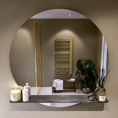 Mondiaz SPOT Badkamerspiegel - rond 110cm - spiegelplanchet - kleur Lava