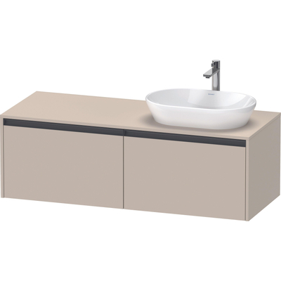 Duravit Ketho 2 wastafelonderbouwkast incl. consoleplaat met 2 laden voor waskom rechts 140x55x45.9cm met handgrepen antraciet taupe supermat