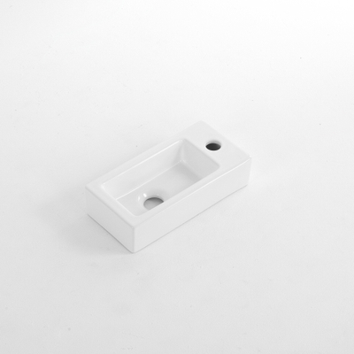 QeramiQ Fuente Fontein - 38x18.5x9cm - keramiek - kraangat rechts - Glans wit