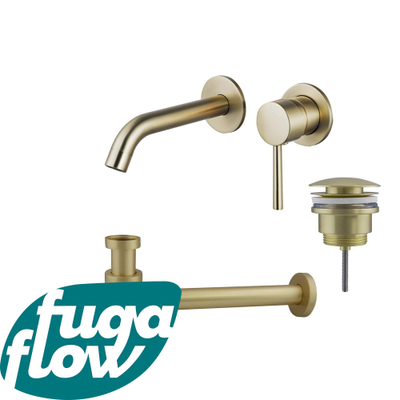 FugaFlow Eccelente Sobrado Badkamer Slim Wastafelkraanset - inbouw wastafelkraan - klikwaste plug - verlaagde design sifon - PVD Geborsteld Messing