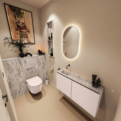 MONDIAZ TURE-DLUX 100cm toiletmeubel Rosee. EDEN wastafel Glace positie links. Zonder kraangat.