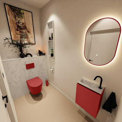MONDIAZ TURE-DLUX 40cm toiletmeubel Fire. EDEN wastafel Opalo positie links. Met 1 kraangat.