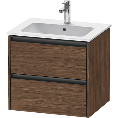 Duravit Ketho 2 wastafelonderbouwkast met 2 laden 61x48x55cm met grepen antraciet donker noten mat