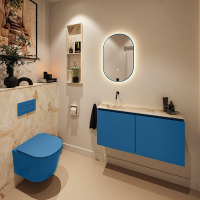 MONDIAZ TURE-DLUX 100cm toiletmeubel Jeans. EDEN wastafel Frappe positie links. Zonder kraangat.