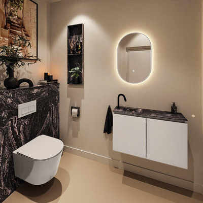 MONDIAZ TURE-DLUX 80cm toiletmeubel Linen. EDEN wastafel Lava positie links. Met 1 kraangat.