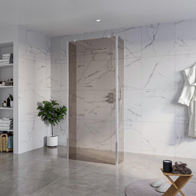 Fortifura Galeria Vrijstaande Inloopdouche - 90x200cm - Rookglas - antikalk - 8mm veiligheidsglas - 2 zijwanden 30cm - wandsteunen en hoekprofielen - Chroom