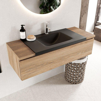 Mondiaz BUKLA Badkamermeubelset - 120x45x34cm - 1 kraangat - wasbak midden - solid surface - Urban - greeploos - 1 lade - Melamine - Washed Oak