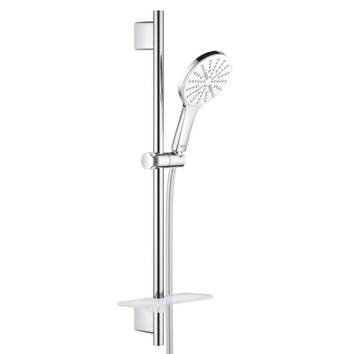 GROHE Rainshower SmartActive 130 Glijstangset - 60cm - ronde handdouche - 3 straalsoorten - gladde doucheslang - met zeepschaal - chroom/moon white