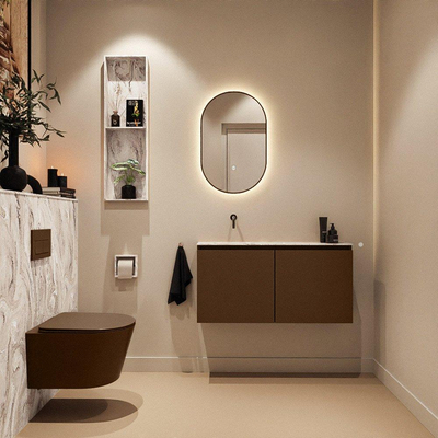 MONDIAZ TURE-DLUX 100cm toiletmeubel Rust. EDEN wastafel Glace positie links. Zonder kraangat.